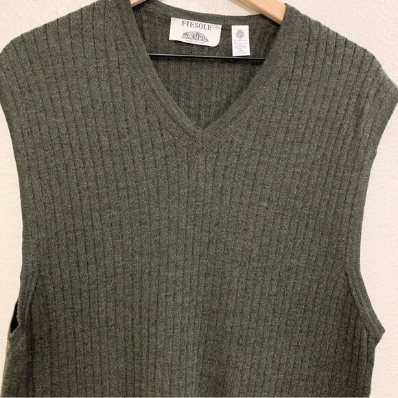 FIESOLE VEST MENS XL GREEN 100% NEW WOOL MERINO EXTRA FINE RIBBED KNIT VEST. - Picture 4 of 12